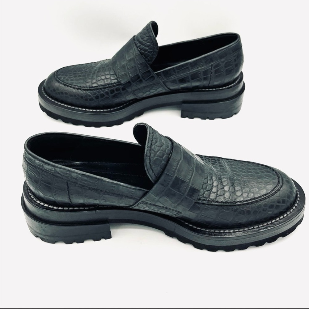 Marni Teal Croc-Effect Embossed Leather Platform Loafers | Lug Sole EU 38 / US 8 - Picture 2 of 11